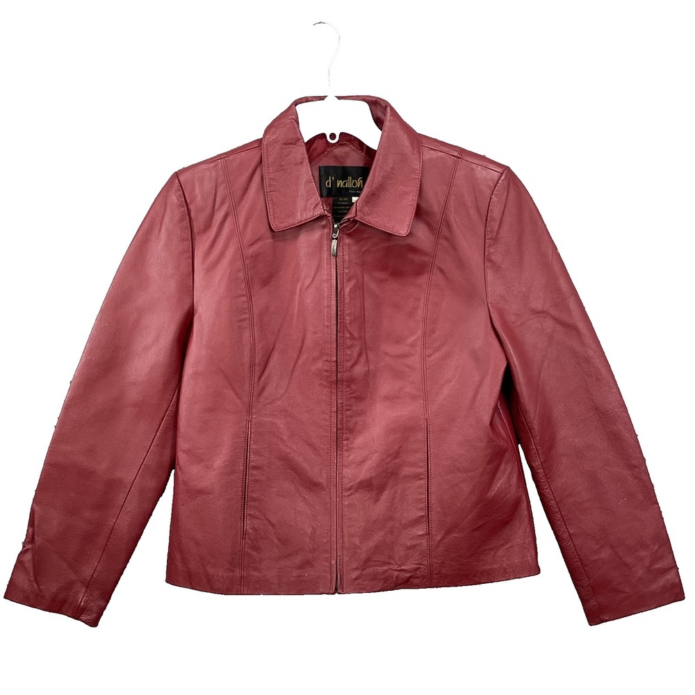 D'Nalloh Red Leather Jacket Women's XL Boxy Y2k 70's Moto Chic Office 90's Biker